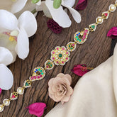 Vriksham Floral With Dual Peacock Kundan Jadau Sheeshphool-Red Green & Blue-J2794